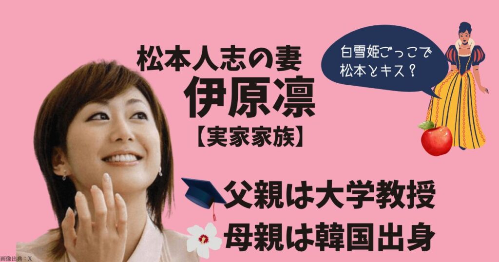 松本人志の妻・伊原凛の実家の父親は在日韓国人二世で大学教授！落語好きの義父と白雪姫でキスエピソードが面白い！